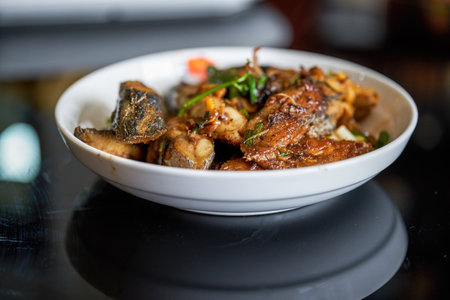A plate of delicious Chinese home cooking, Braised Mackerel