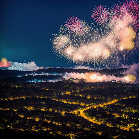 Generative AI, Outdoor gorgeous fireworks show at nightの素材