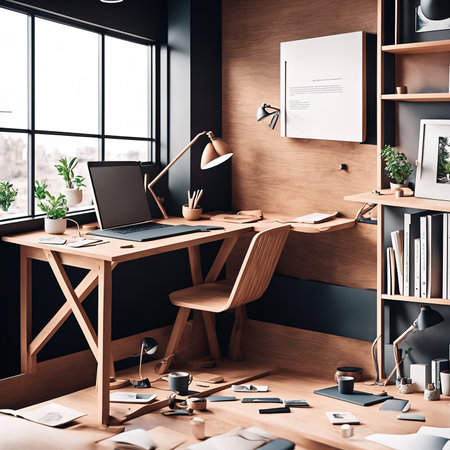 Generative AI, Modern decoration style study studioの素材