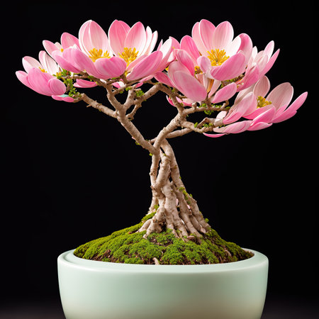 Generative AI, Potted flowers in a pot with indoor simple backgroundの素材