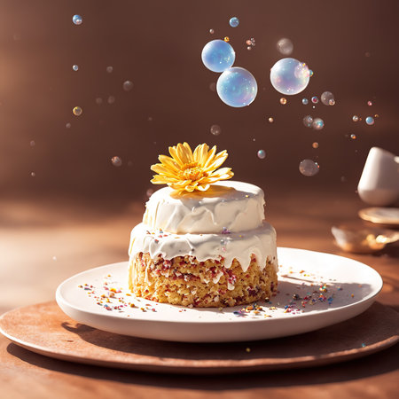 Generative AI, Delicate and delicious cream cake with flowersの素材
