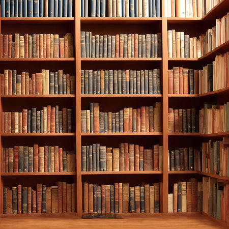 Generative AI, Shelves full of books in libraryの素材