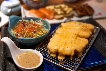 A delicious cheese fried steak in Japanese restaurant