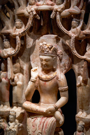 Statues of Buddhist Buddhas from various countries and eras collected by Tsz Shan Monastery in Hong Kongの写真素材