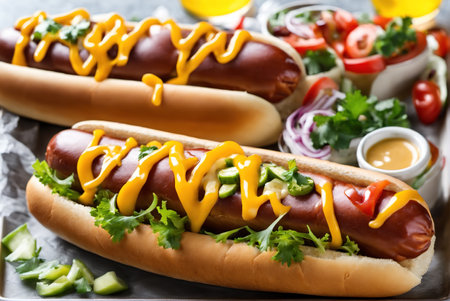 Delicious and tempting American hot dog fast foodの素材