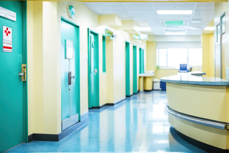 Modern hospital counter and ward corridor