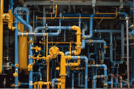 Complex metal pipe routing in industrial chemical factoryの素材