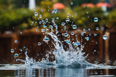 Splash after water droplets fall into the pondの素材