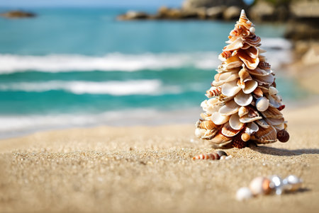 Beach shell environment Christmas tree made of seashellsの素材