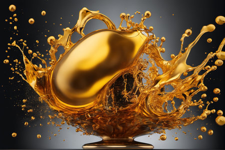 Golden yellow engine oil splashingの素材