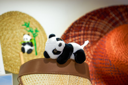 Close-up of handwoven panda dollの写真素材