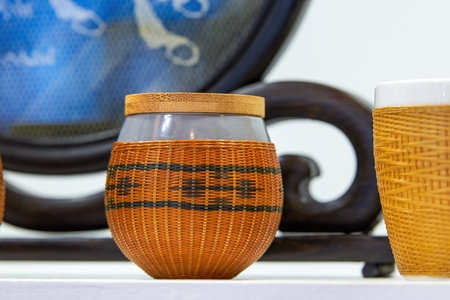 Close-up of handmade containers in Southeast Asian styleの写真素材