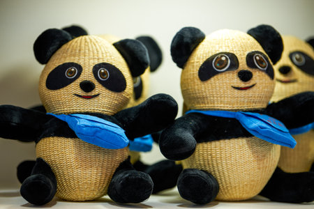 Close-up of handwoven panda dollの写真素材