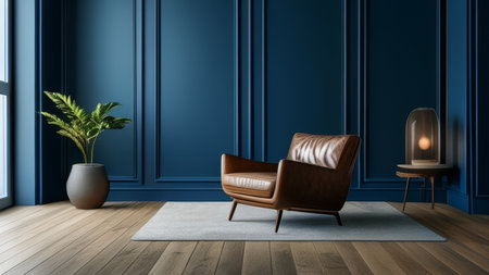Modern living room interior with armchair, lamp and carpet. 3d renderingの素材