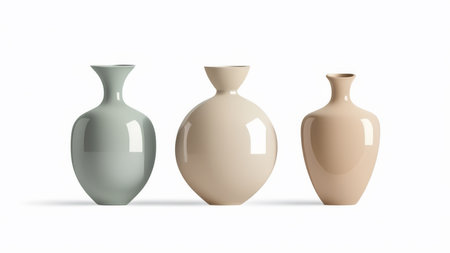 Three ceramic vases isolated on white background. 3D rendering.の素材
