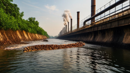 Smelly ditch river discharged from sewage factoryの素材