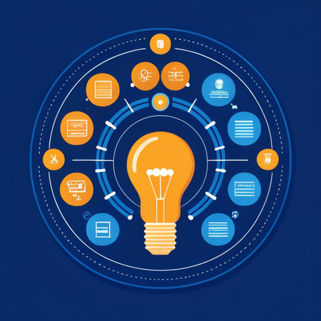 Lightbulb and infographic elements on blue background. Vector illustration.の素材
