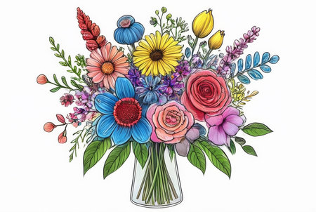 Bouquet of flowers in a vase. Vector illustration.の素材