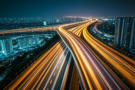 light trails on the street in shanghai china. long exposure.の素材