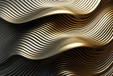Metallic wavy liquid background. Abstract 3d render illustration.の素材
