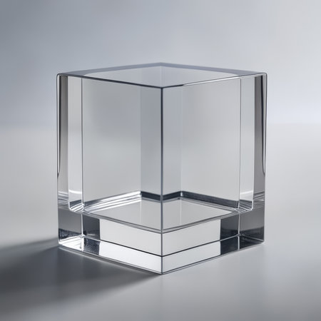 Transparent glass cube on a white background. 3d rendering.の素材