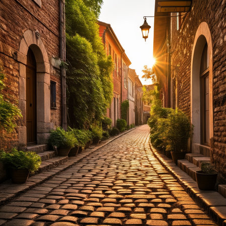 Cobbled street in the old town of Tbilisi, Georgiaの素材
