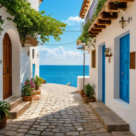 Beautiful street on the island of Zakynthos, Greeceの素材