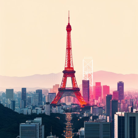 Eiffel Tower in Paris, France at sunrise. Travel and tourism concept.の素材