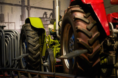 Close-up of a large farming tractorの写真素材