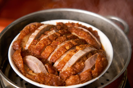 A bowl of fragrant and delicious traditional Chinese dishes, taro braised porkの写真素材