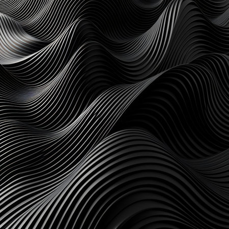 Abstract wavy lines on a black background. 3d render illustrationの素材