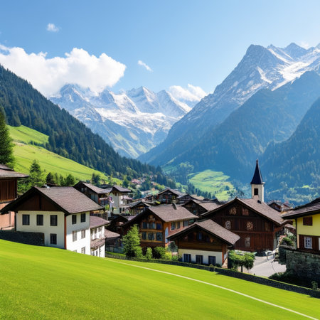 Mountain village in the Swiss Alpsfrau region, Switzerlandの素材