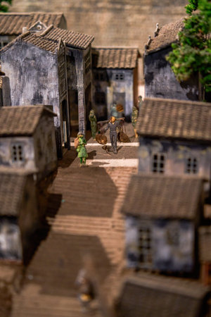 A miniature sand table model landscape of an ancient Chinese cityの写真素材