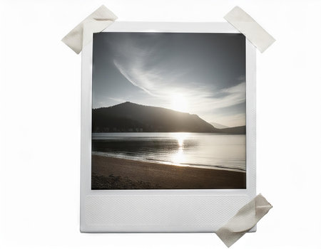 photo frame on the background of the sea and the sky with cloudsの素材