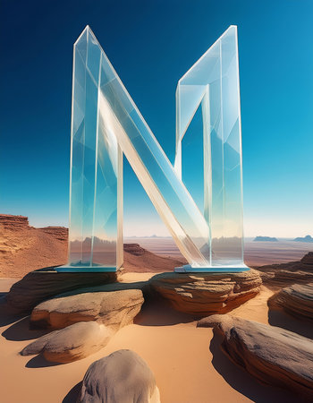 Mosaic letter N in the desert. 3D render.の素材