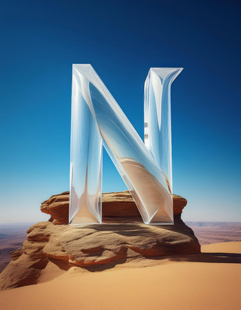 Alphabet letter N in the desert. 3d render illustration.の素材
