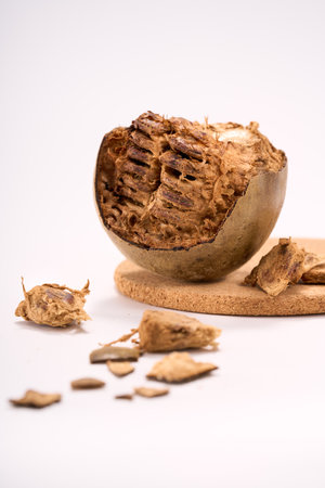 Traditional Chinese medicinal herb monk fruit, white backgroundの写真素材