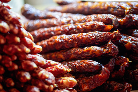 Chinese sausages and bacon sold at traditional Chinese New Year markets