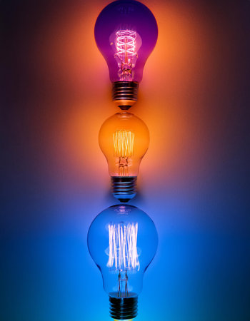 Group of incandescent light bulb on colorful background, concept idea.の素材