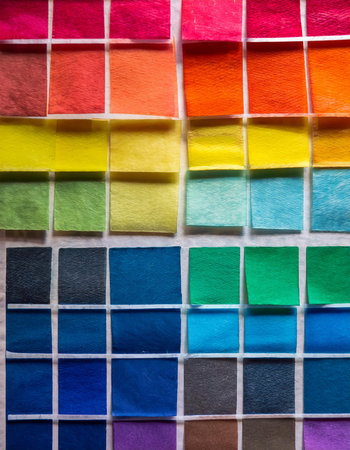 colorful fabric swatches on a white background, close-upの素材