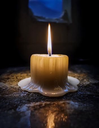 Burning candle in the dark. Shallow depth of field.の素材