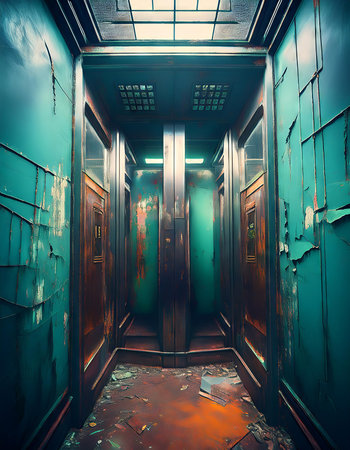 abandoned elevator in an abandoned building. 3d rendering.の素材