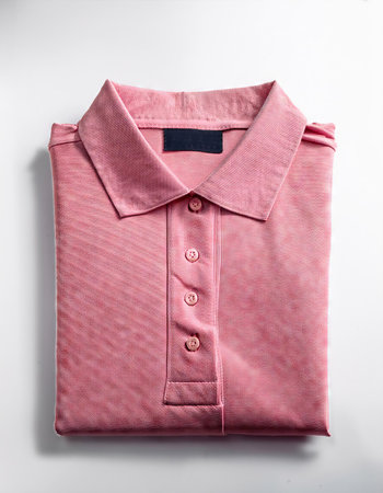 pink polo shirt isolated on white background. folded shirt.の素材