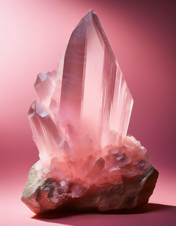 Beautiful pink quartz crystal on a pink background. 3d renderingの素材
