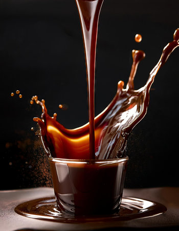 close up of a chocolate splash on a black background with copy spaceの素材