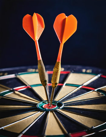Darts arrows hitting the center of the target, business and success concept.の素材