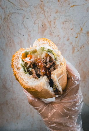 A delicious sandwich fast food close-upの写真素材