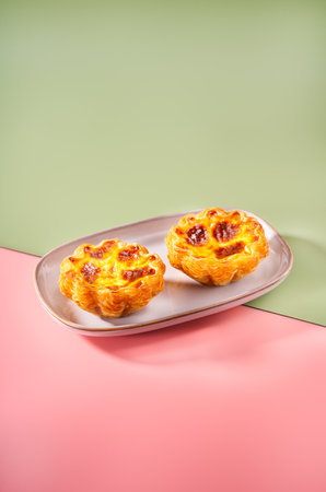 Close-up of the crispy and rich Portuguese egg tart