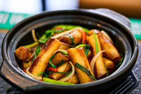 Delicious Cantonese style jelly rice noodle soup potの写真素材