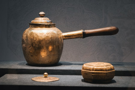 The museum's collection of exquisite ancient Chinese gilded gemstone containersの写真素材